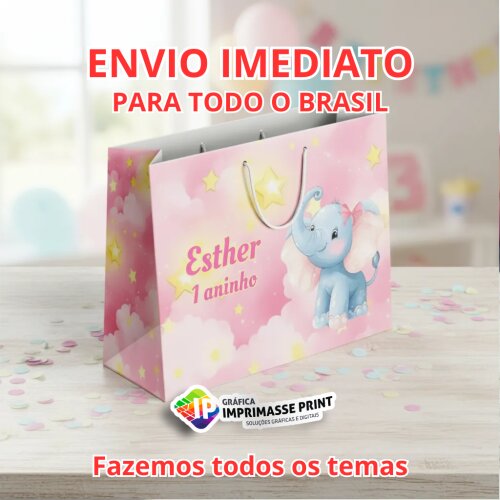 10 Sacola Personalizada - Sacolinha Elefantinho Encantado