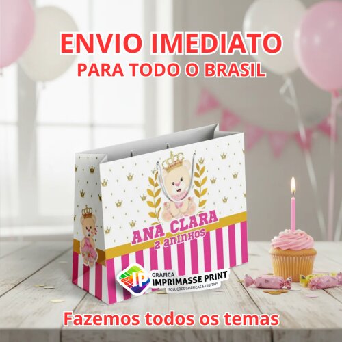 10 Sacola Personalizada - Sacolinha Ursinho Príncipe