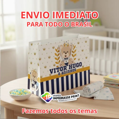 10 Sacola Personalizada - Sacolinha Ursinho Príncipe