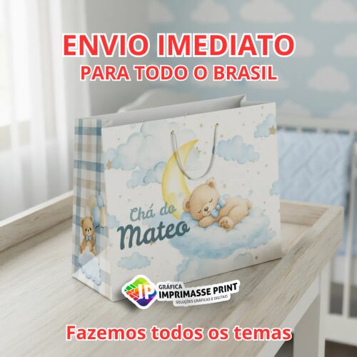 10 Sacola Personalizada - Sacolinha Ursinho Dorminhoco