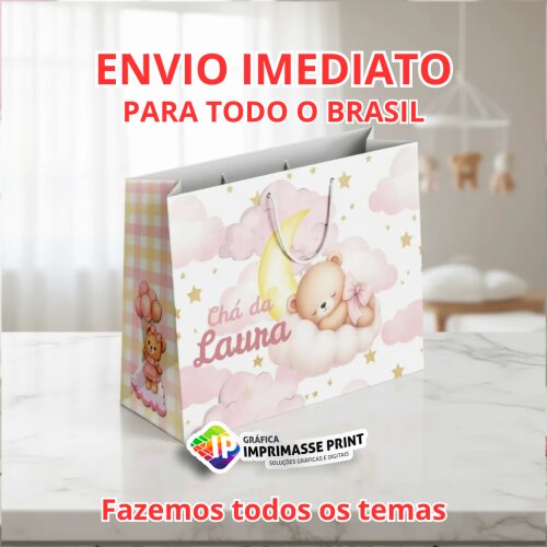 10 Sacola Personalizada - Sacolinha Ursinho Dorminhoco
