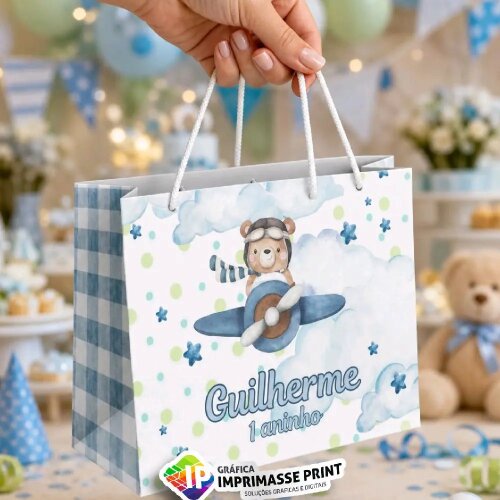 10 Sacola Personalizada - Sacolinha Ursinho Aviador