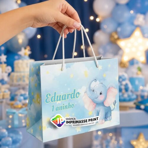 10 Sacola Personalizada - Sacolinha Elefantinho Encantado