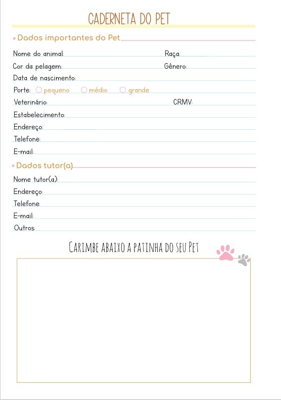 Caderneta vacinação pet - 30 folhas