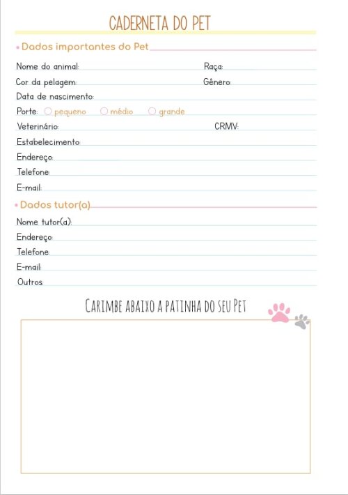 Caderneta vacinação pet - 30 folhas