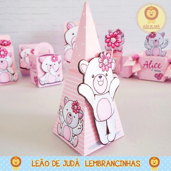 Caixinha Pirâmide ursa rosa