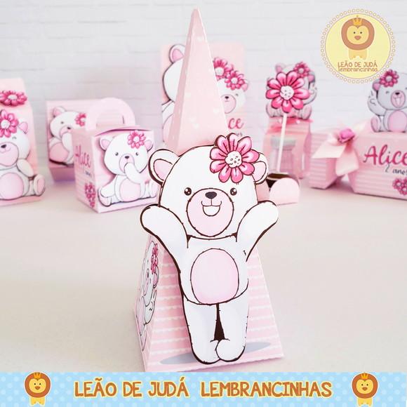 Caixinha Pirâmide ursa rosa