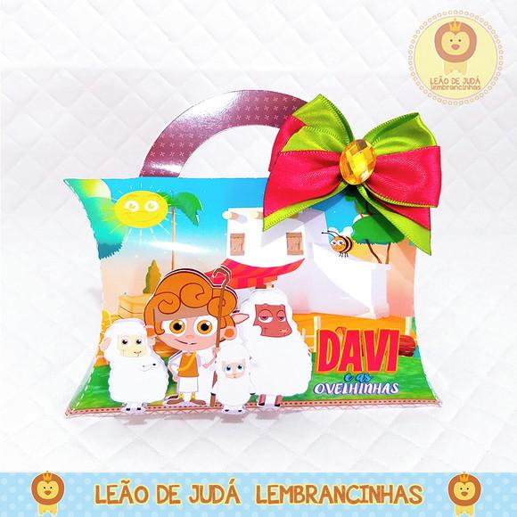 Caixinha Travesseiro Tema Davi e as Ovelinhas