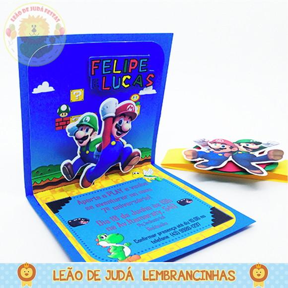 Convite Pop Up tema Super Mario modelo 2