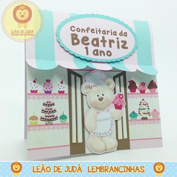 Convite Pop Up tema Ursa Confeiteira