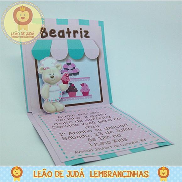 Convite Pop Up tema Ursa Confeiteira