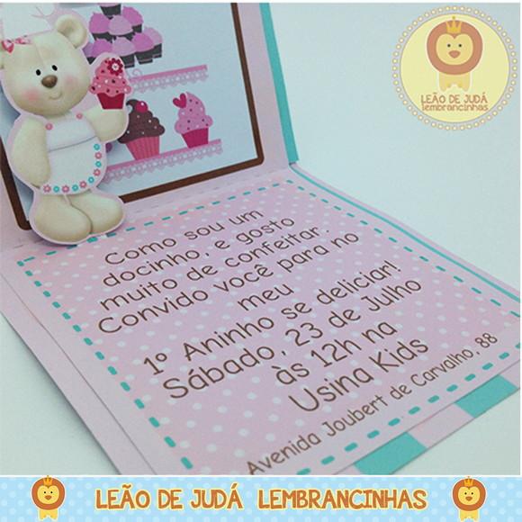 Convite Pop Up tema Ursa Confeiteira