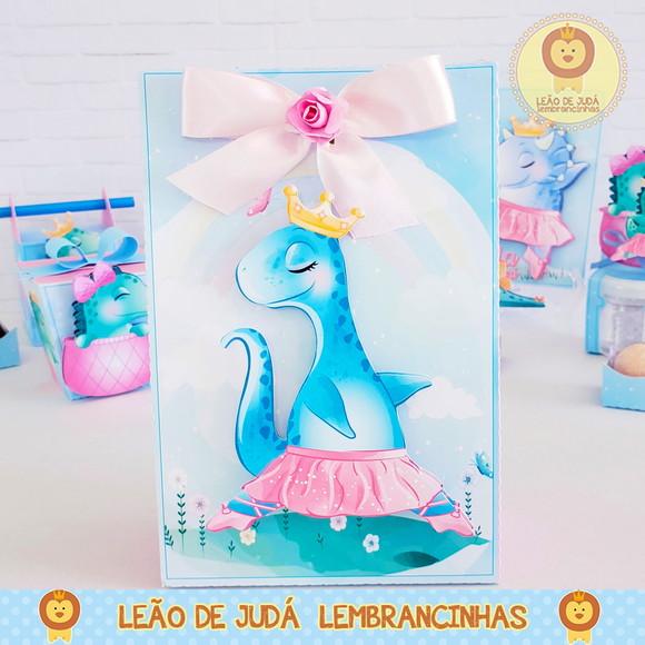 Sacolinha para festa tema dino rosa