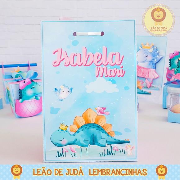 Sacolinha para festa tema dino rosa