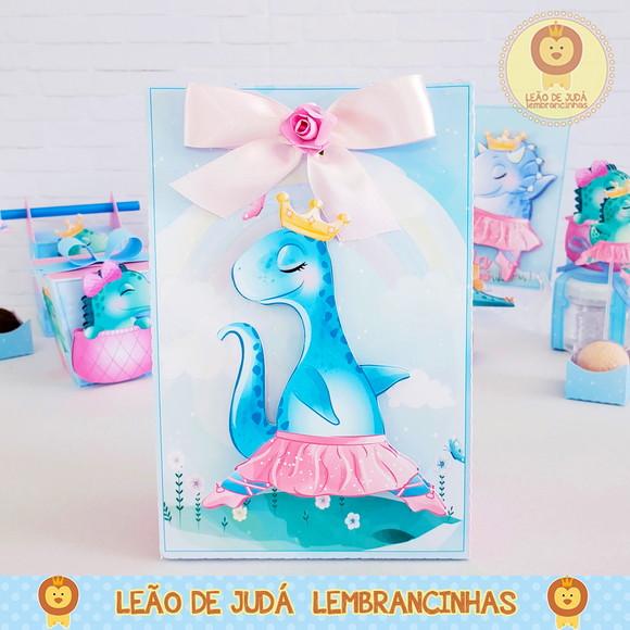 Sacolinha para festa tema dino rosa