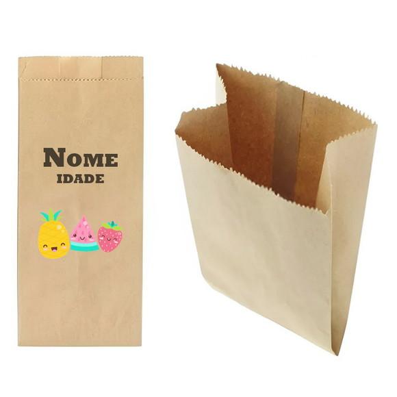 Saquinho de Kraft 13x25cm Tema Frutas Kawaii