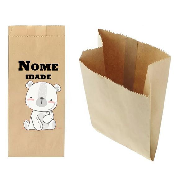 Saquinho de Kraft 13x25cm Tema Ursinho Minimalista
