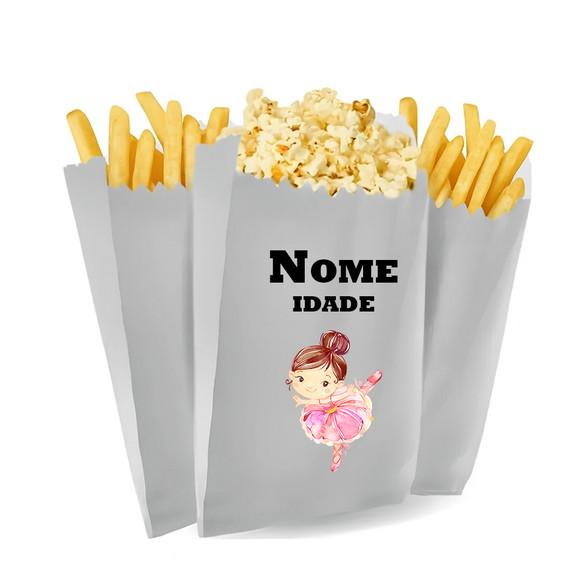 Saquinho de Pipoca e Batata Personalizado Tema Bailarina