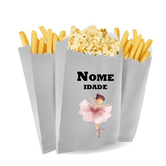 Saquinho de Pipoca e Batata Personalizado Tema Balé