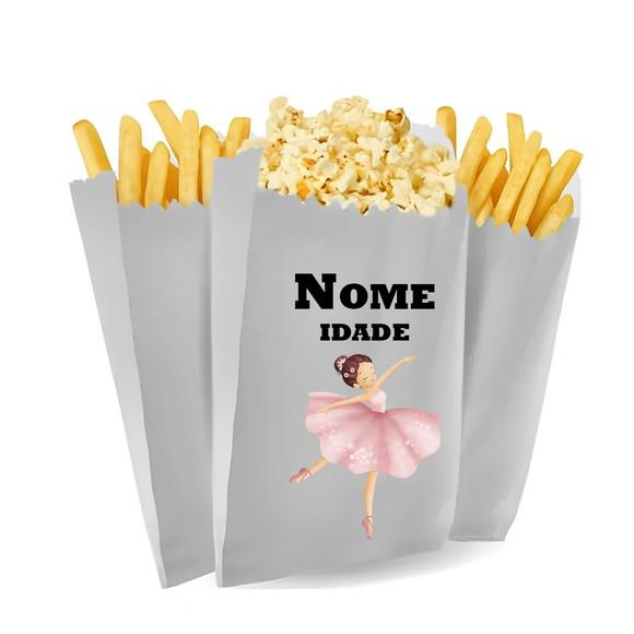 Saquinho de Pipoca e Batata Personalizado Tema Balé