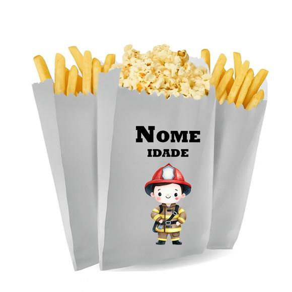 Saquinho de Pipoca e Batata Personalizado Tema Bombeiro