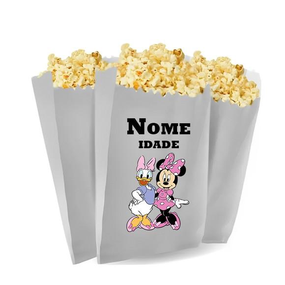 Saquinho de Pipoca Personalizado 13x7,5cm Minnie e Margarida