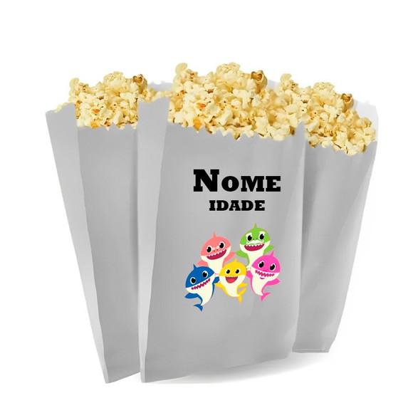 Saquinho de Pipoca Personalizado 13x7,5cm Tema Baby Shark