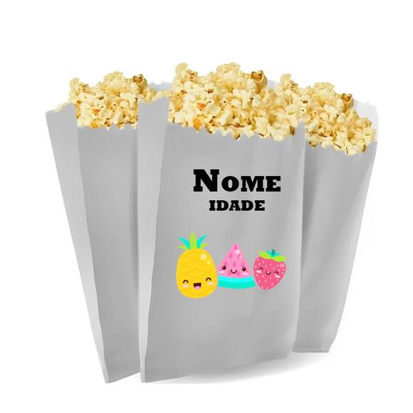Saquinho de Pipoca Personalizado 13x7,5cm Tema Frutas Kawaii