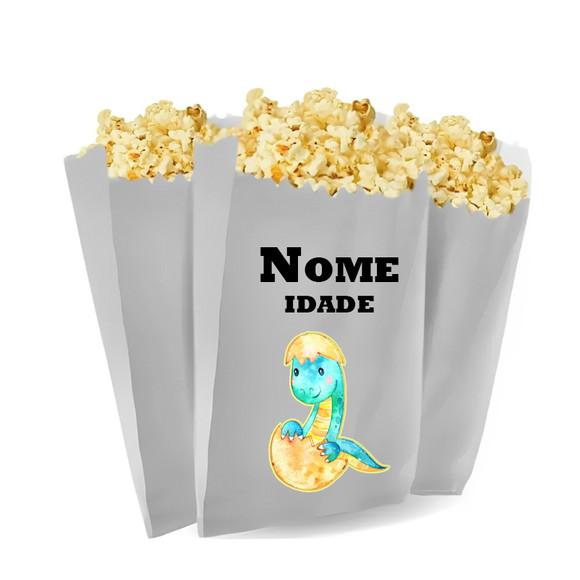 Saquinho de Pipoca Personalizado 13x7cm Dinossauros