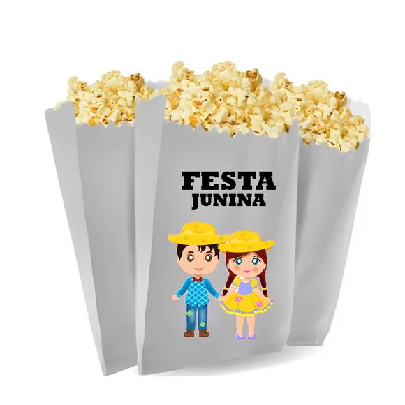 Saquinho de Pipoca Personalizado 13x7cm Festa Junina