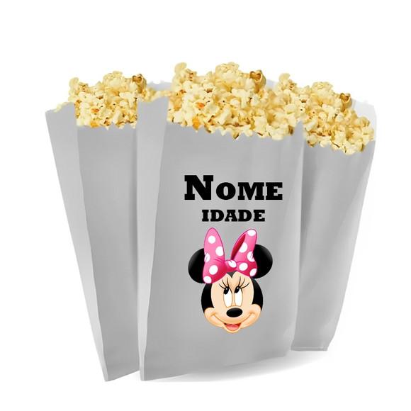 Saquinho de Pipoca Personalizado 13x7cm Minnie Rosa
