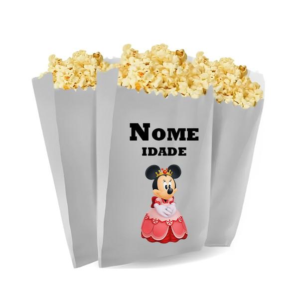 Saquinho de Pipoca Personalizado 13x7cm Minnie Realeza
