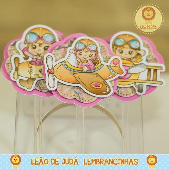 Topper Para Docinho Com Aplique Aviadora