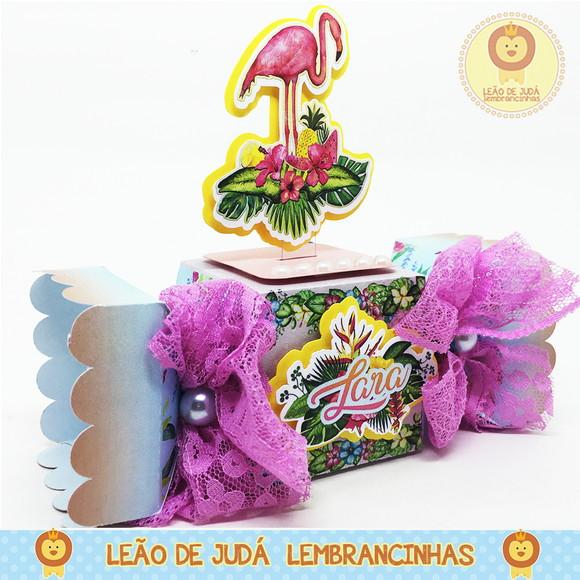 Caixa bala com aplique 3D flamingo