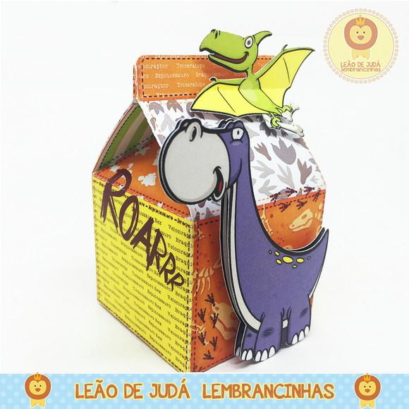 Caixinha Mini Milk Com Aplique Tema Dinossauro
