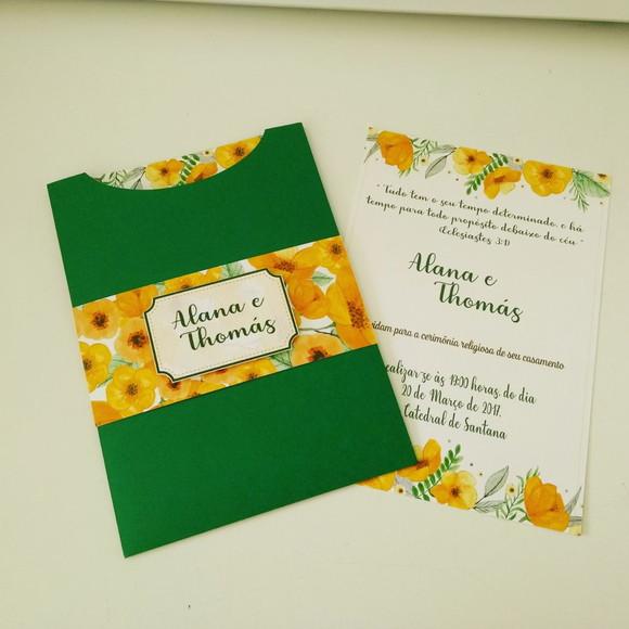Convite Casamento Verde e Amarelo Flores