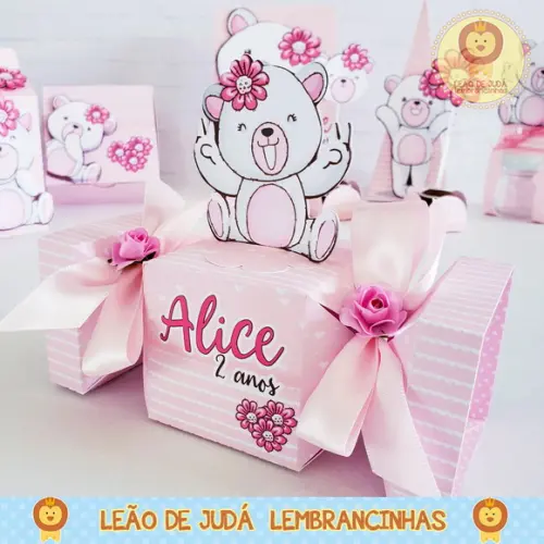 Caixinha para festa tema ursa rosa