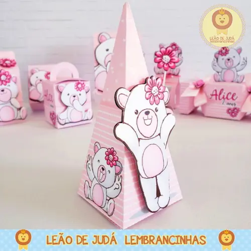 Caixinha Pirâmide ursa rosa