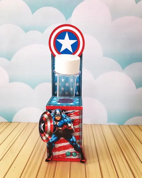 Caixinha Porta Tubete Tema Capitão América