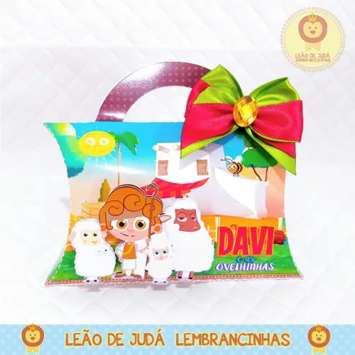 Caixinha Travesseiro Tema Davi e as Ovelinhas