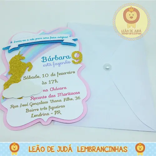 Convite Diamante tema Unicórnio
