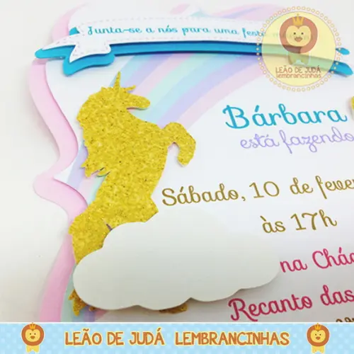 Convite Diamante tema Unicórnio