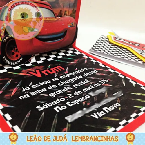 Convite Pop Up tema Carros