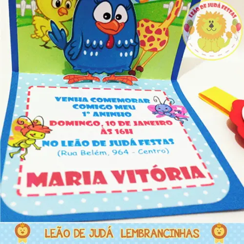 Convite Pop Up tema Galinha Pintadinha