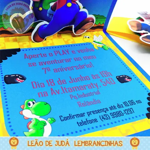 Convite Pop Up tema Super Mario modelo 2