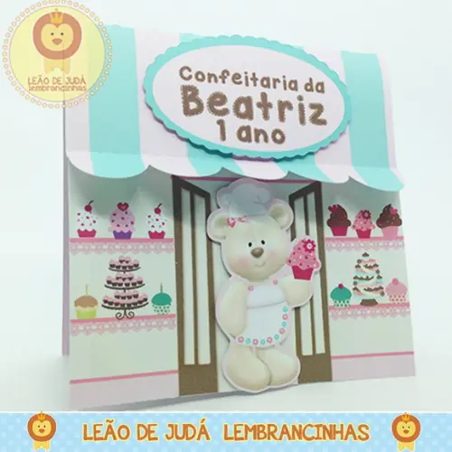 Convite Pop Up tema Ursa Confeiteira