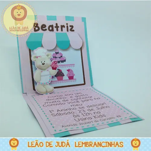 Convite Pop Up tema Ursa Confeiteira