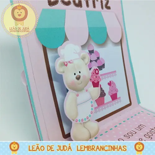 Convite Pop Up tema Ursa Confeiteira