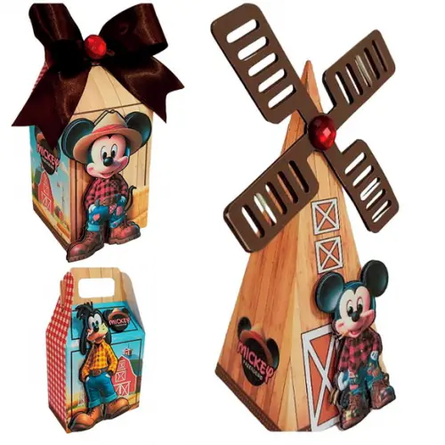 Kit 30 Caixinha Lembrancinha para Festa Mickey Fazendeiro