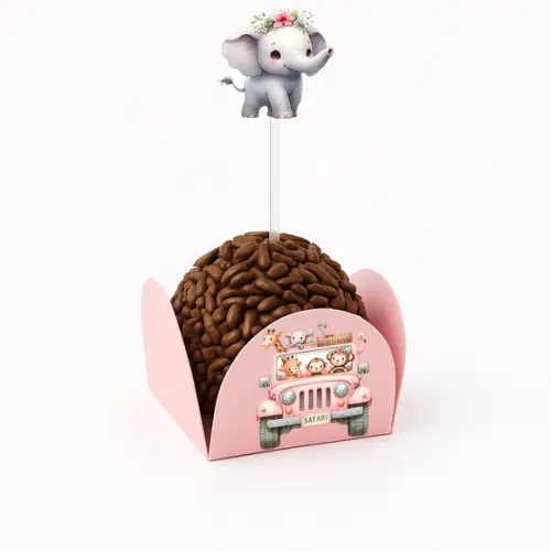 Kit Forminha + Topper para Docinhos Safari Rosa 50 Unid